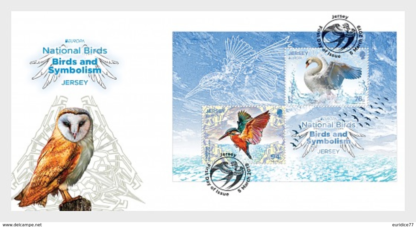 Jersey 2019 - Europa 2019 – National Birds: Birds & Symbolism FDC - Jersey