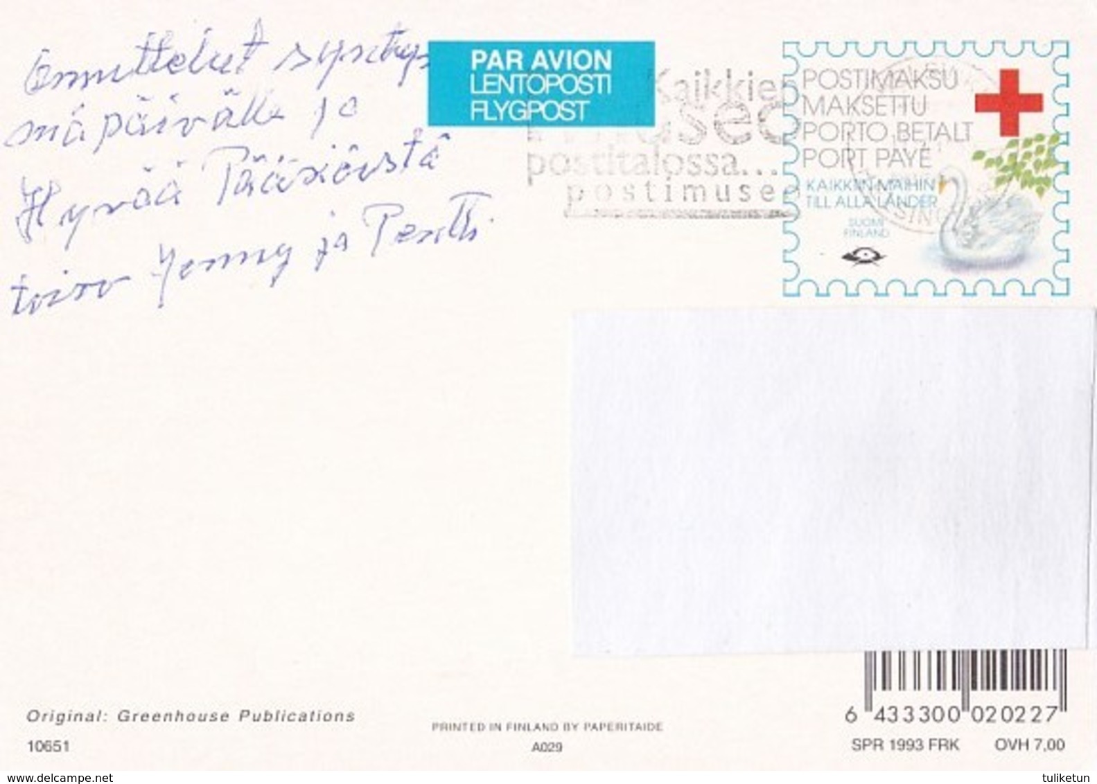 Postal Stationery - Flowers - Carnations - Red Cross 1993 - Suomi Finland - Postage Paid - Interi Postali