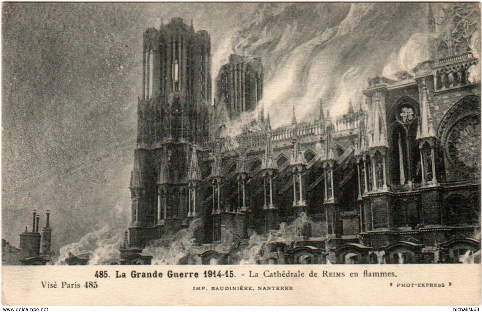 5MKS 42. REIMS - LA GRANDE GUERRE 1914 - 1915 - LA CATHEDRALE DE REIMS EN FLAMMES - Reims