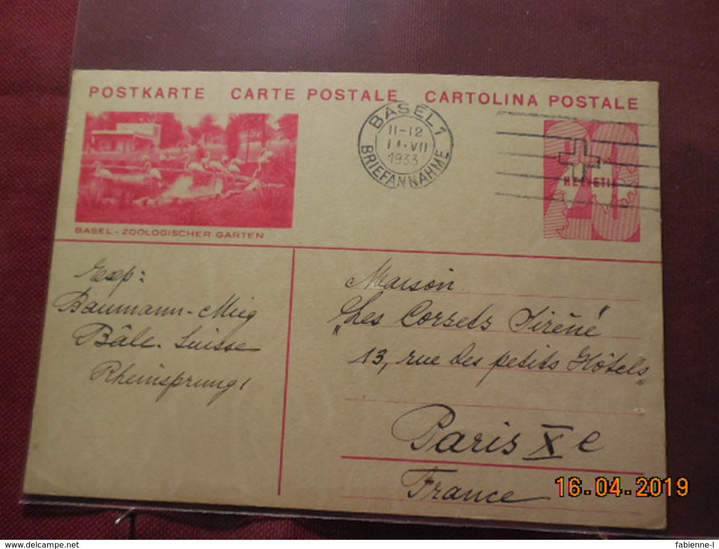 Entier Postal De 1933  à Destination De Paris - Entiers Postaux