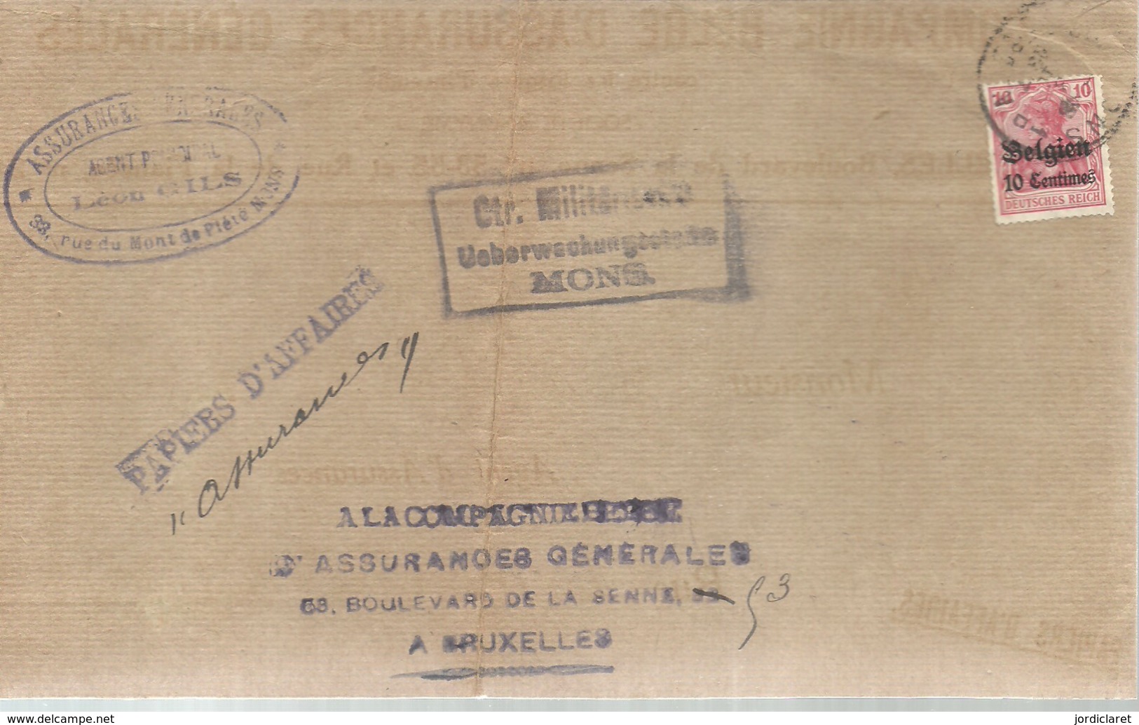 LETTER 1916  CENSOR MONS - OC38/54 Belgische Bezetting In Duitsland