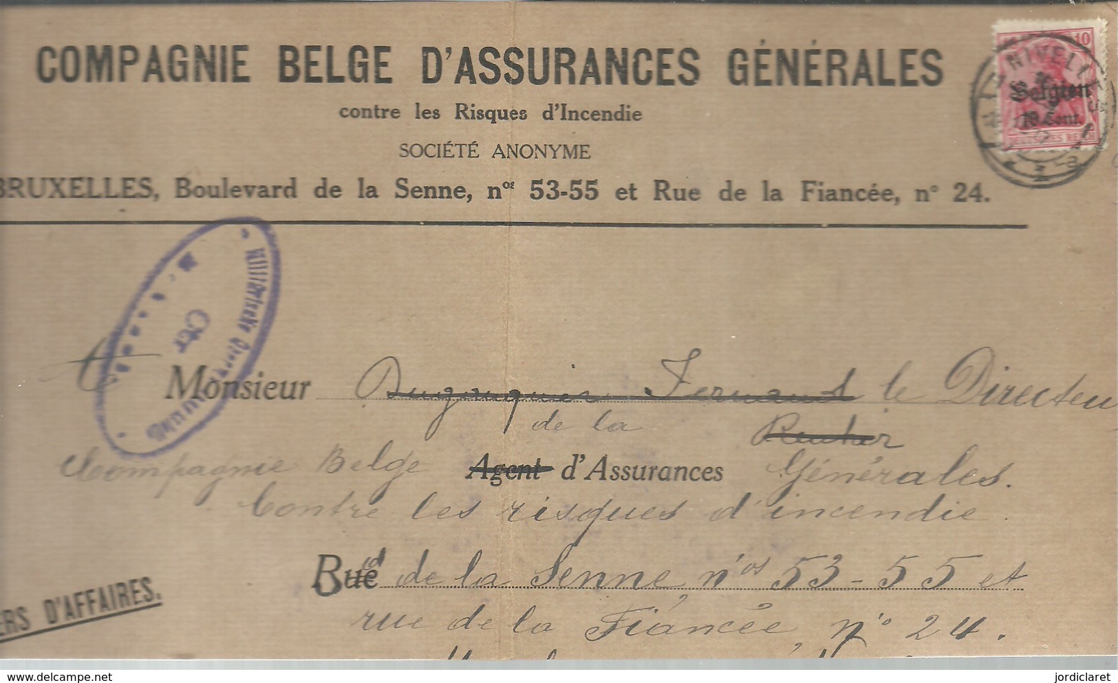 LETTER 1917  CENSOR  NIVELLE - OC1/25 Generaal Gouvernement