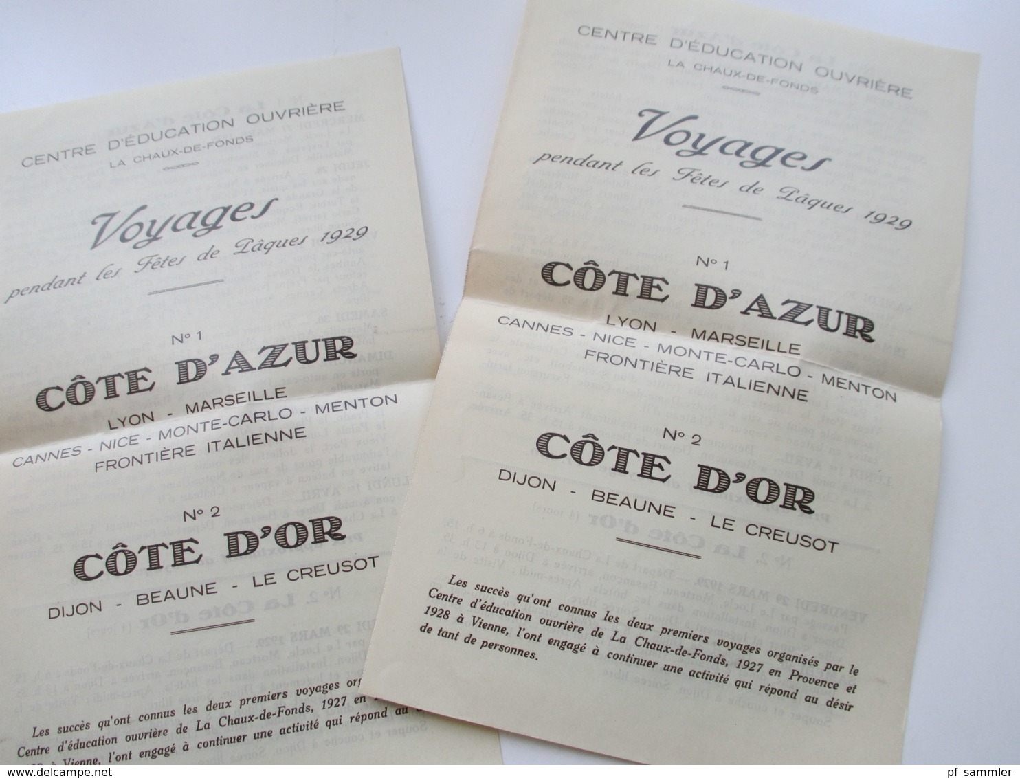 Schweiz 1929 3 Dokumente / Reiseprospekte La Chaux De Fonds Yoyages Cote D'Azur Und Cote D'Or - Reiseprospekte