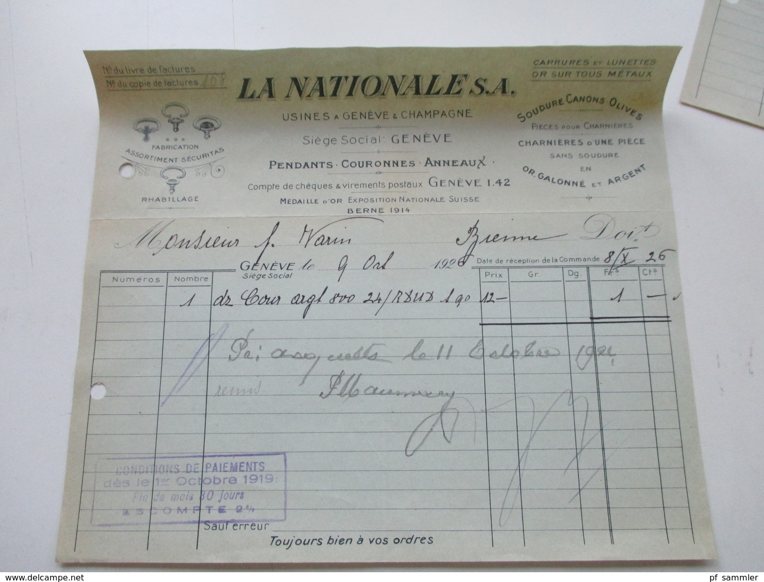 Schweiz 1924 / 26 4 Rechnungen La Nationale S.A. Usines A Geneve & Champagne Fabrication Assortiment Securitas - Switzerland