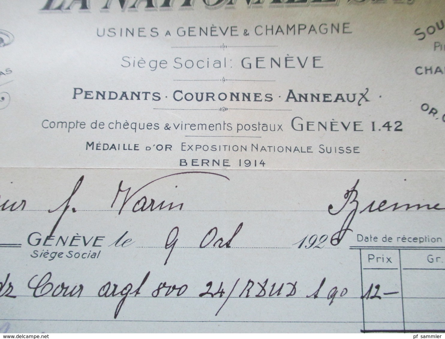 Schweiz 1924 / 26 4 Rechnungen La Nationale S.A. Usines A Geneve & Champagne Fabrication Assortiment Securitas - Svizzera