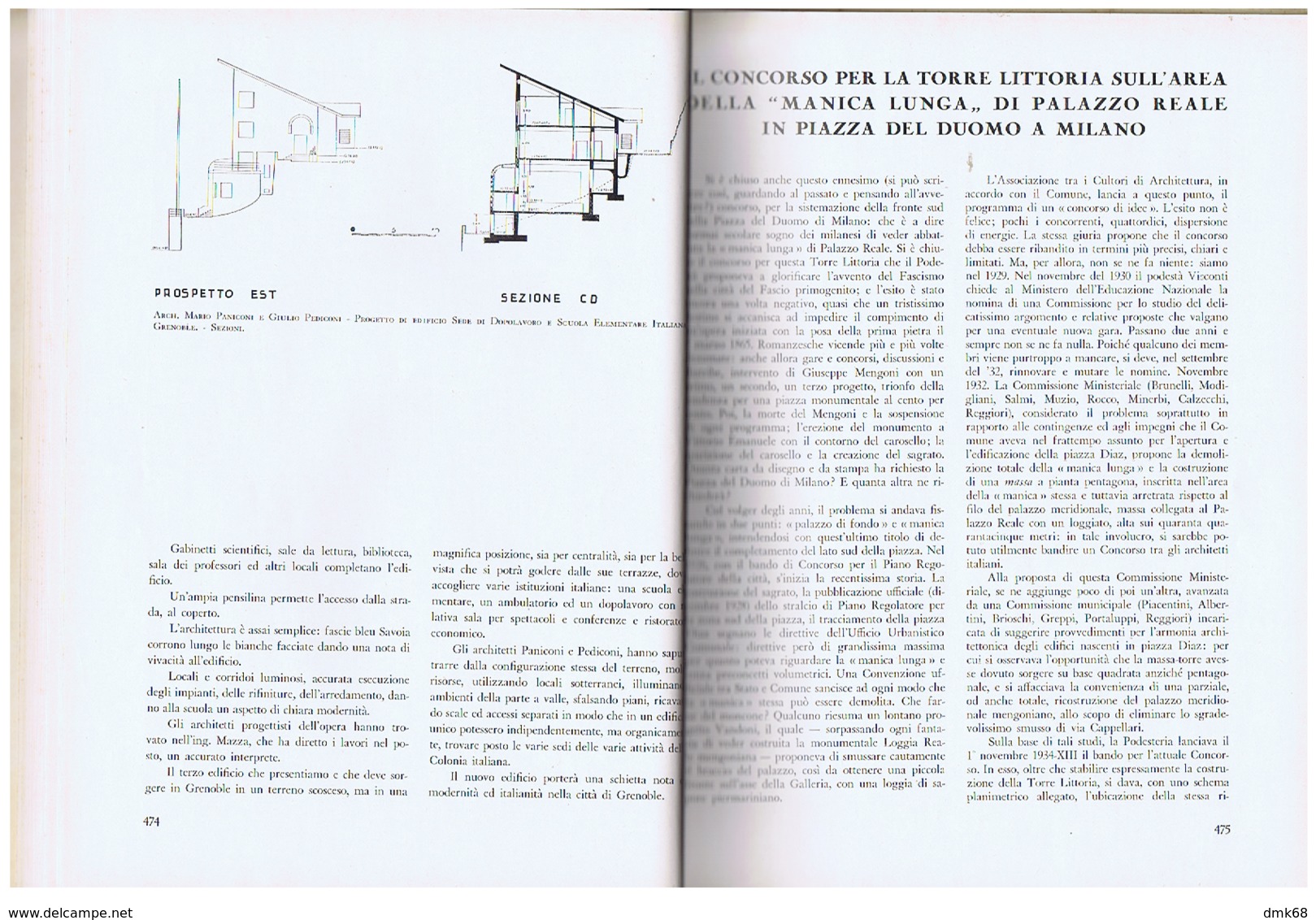 ARCHITETTURA / FASCISMO - MASSIMO PIACENTINI - 1935 - TRENTO / TORRE LITTORIA MILANO / MOSTRA SPORT ITALIANO A MILANO