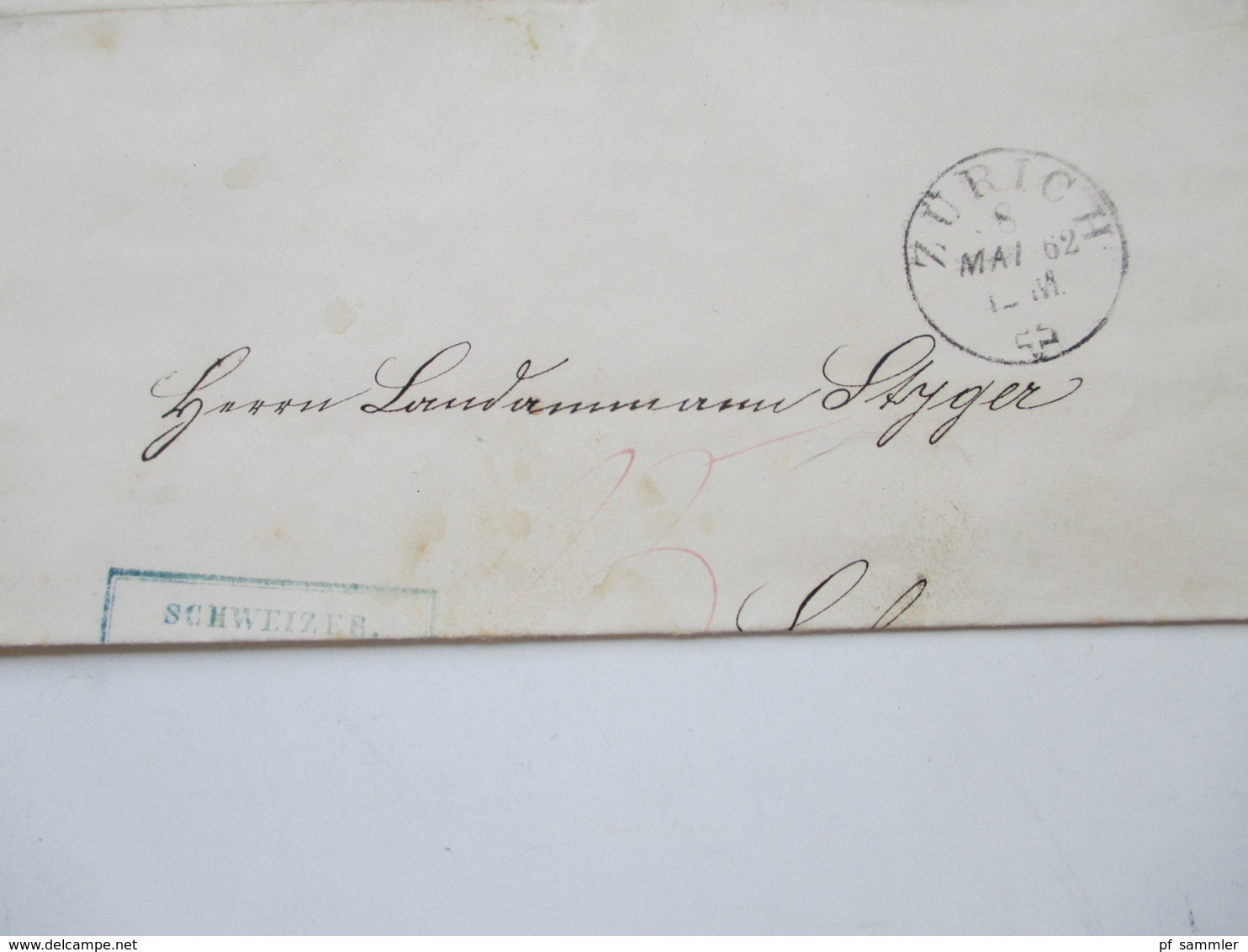 Schweiz 1862 Markenloser Brief 3 Stempel Zürich Und K2 Schwyz Und Blauer Rahmenstempel Schweizer. Rentenanstalt - Brieven En Documenten