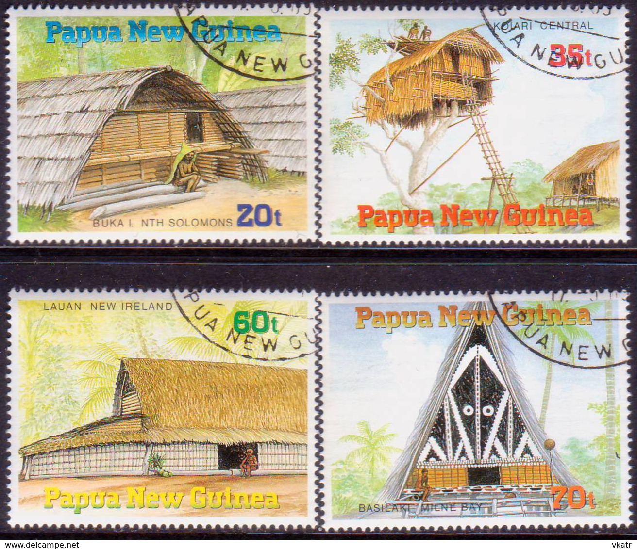 PAPUA NEW GUINEA 1989 SG #593-96 Compl.set Used Traditional Dwellings - Papouasie-Nouvelle-Guinée