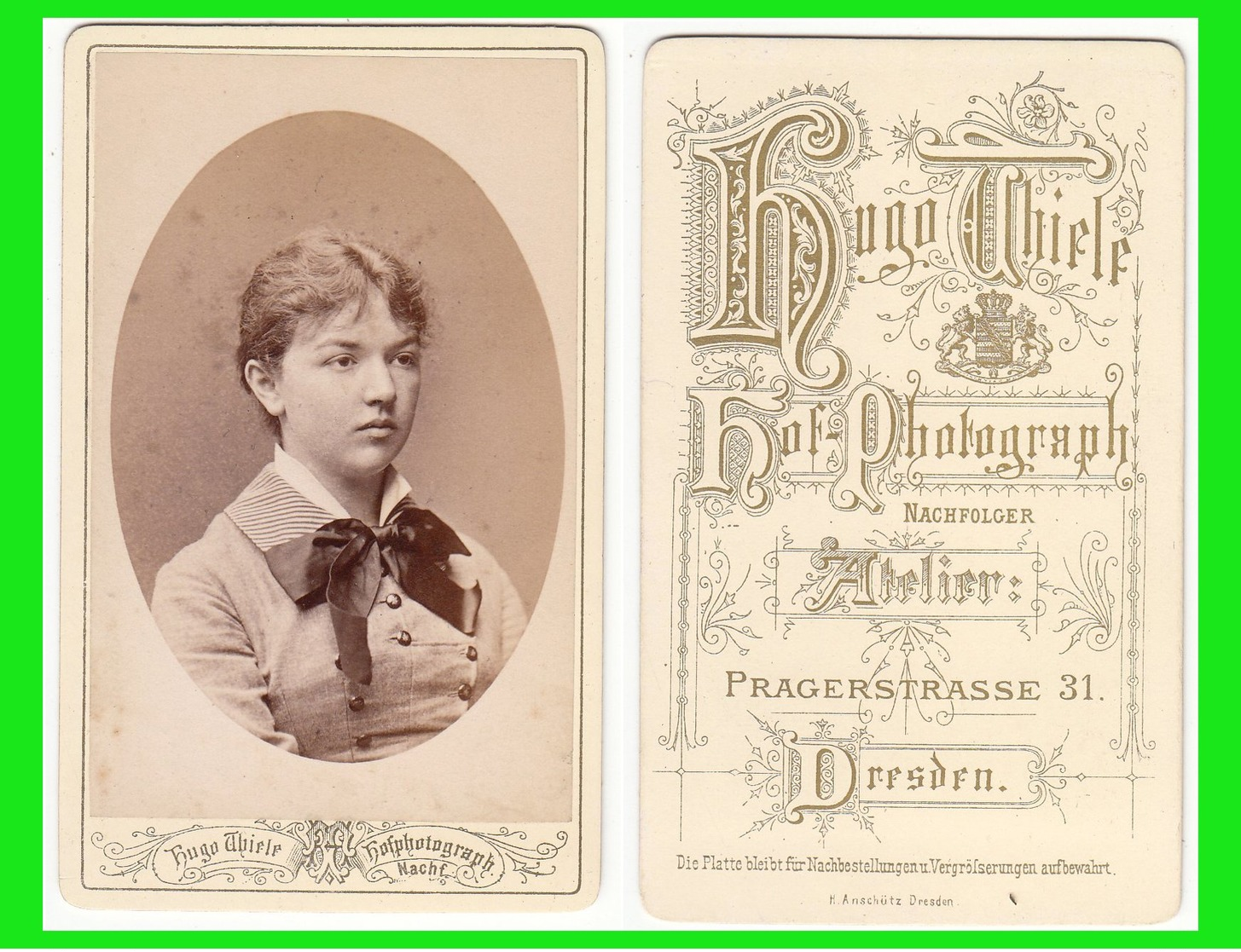 Photografie: Hugo Thiele, Dresden - Portrait Junge Dame, Frau Femme Woman Lady #0642 CDV /kab - Anciennes (Av. 1900)