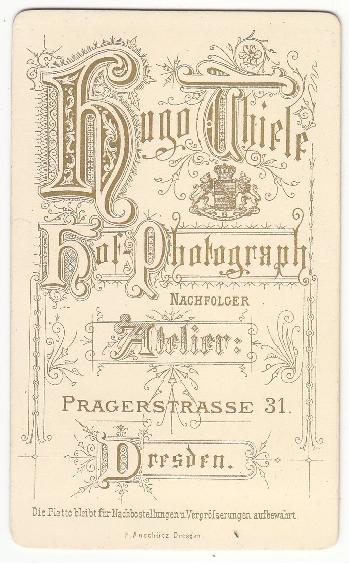 Photografie: Hugo Thiele, Dresden - Portrait Junge Dame, Frau Femme Woman Lady #0642 CDV /kab - Anciennes (Av. 1900)