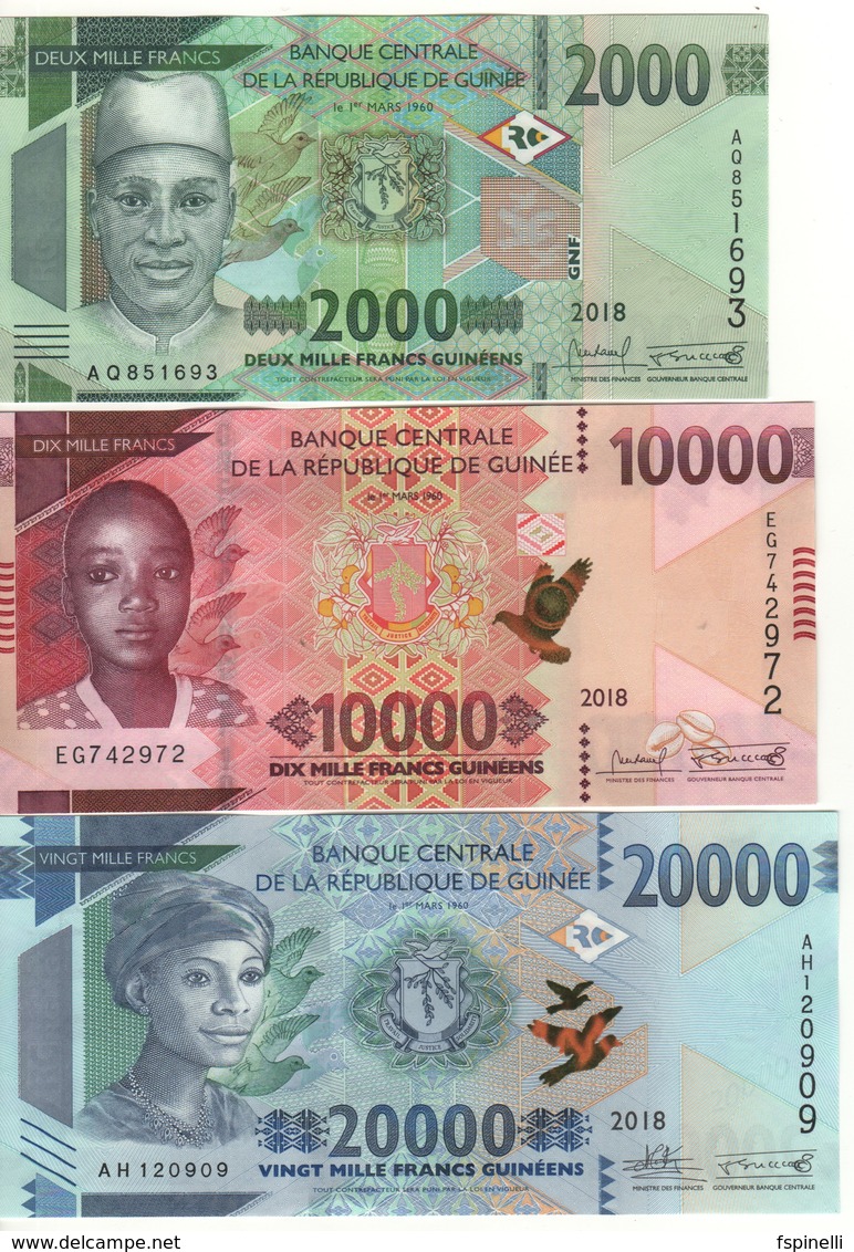 GUINEA  Set New 2'000 /10'000/20'000 Francs Guinees  (3 Notes)  PNew   (2018)  UNC - Guinea