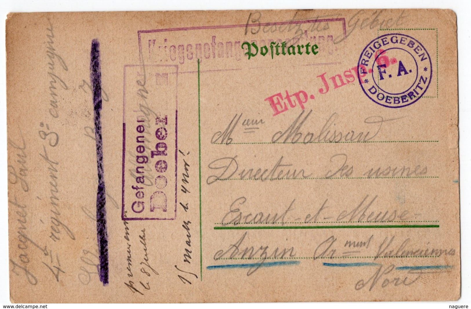 FRANCHISE MILITAIRE  FREIGEGENEN  CARTE PRISONNIER DE GUERRE 1915 - Lettres & Documents