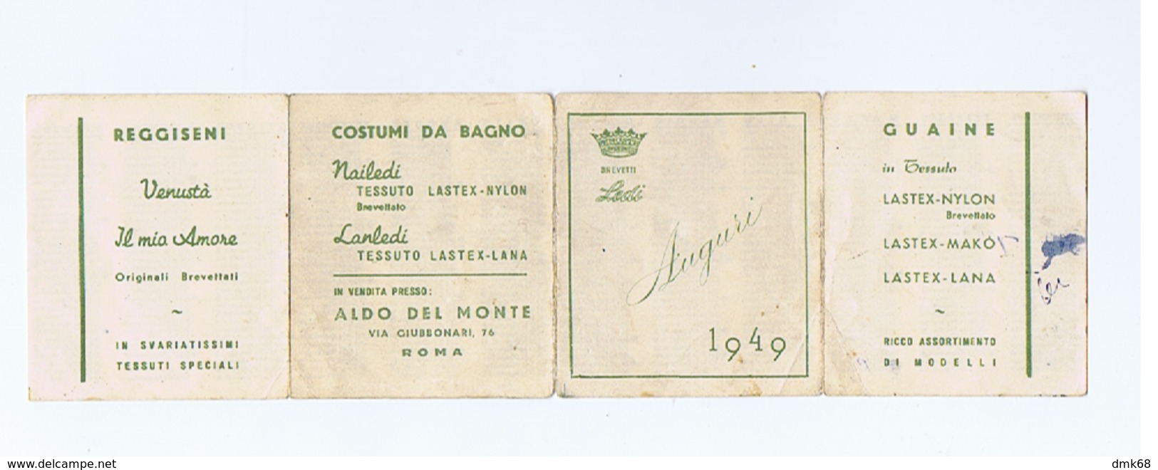 ALDO DEL MONTE - ROMA - CALENDARIO 1949 - REGGISENI / COSTUMI DA BAGNO / GUAINE - Petit Format : 1941-60
