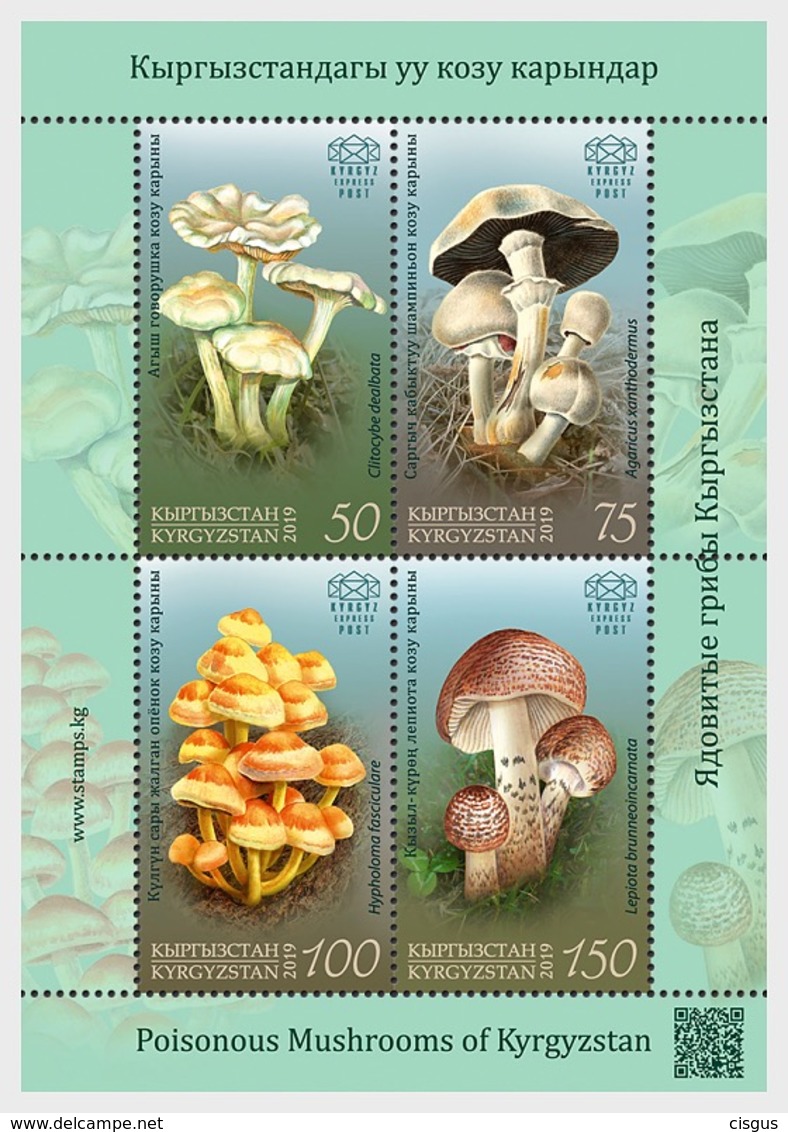 Kirgistan Kyrgyzstan MNH** 2019  Poisonous Mushrooms Of Kyrgyzstan Mi 121-24 Bl.34 Shipment Versand 12.05.19 M - Pilze