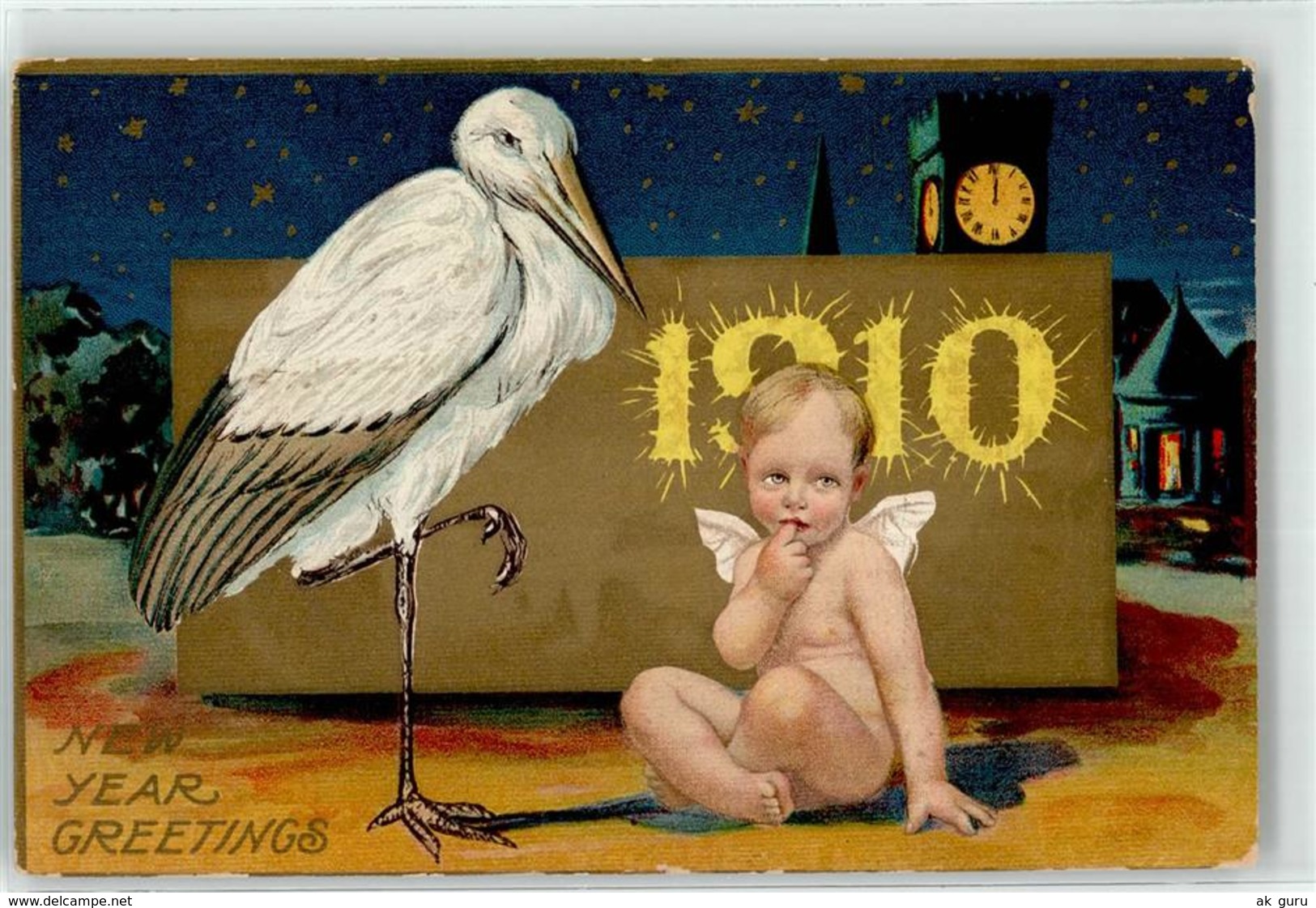 52957136 - 1910 Storch Baby Neujahr - Anno Nuovo