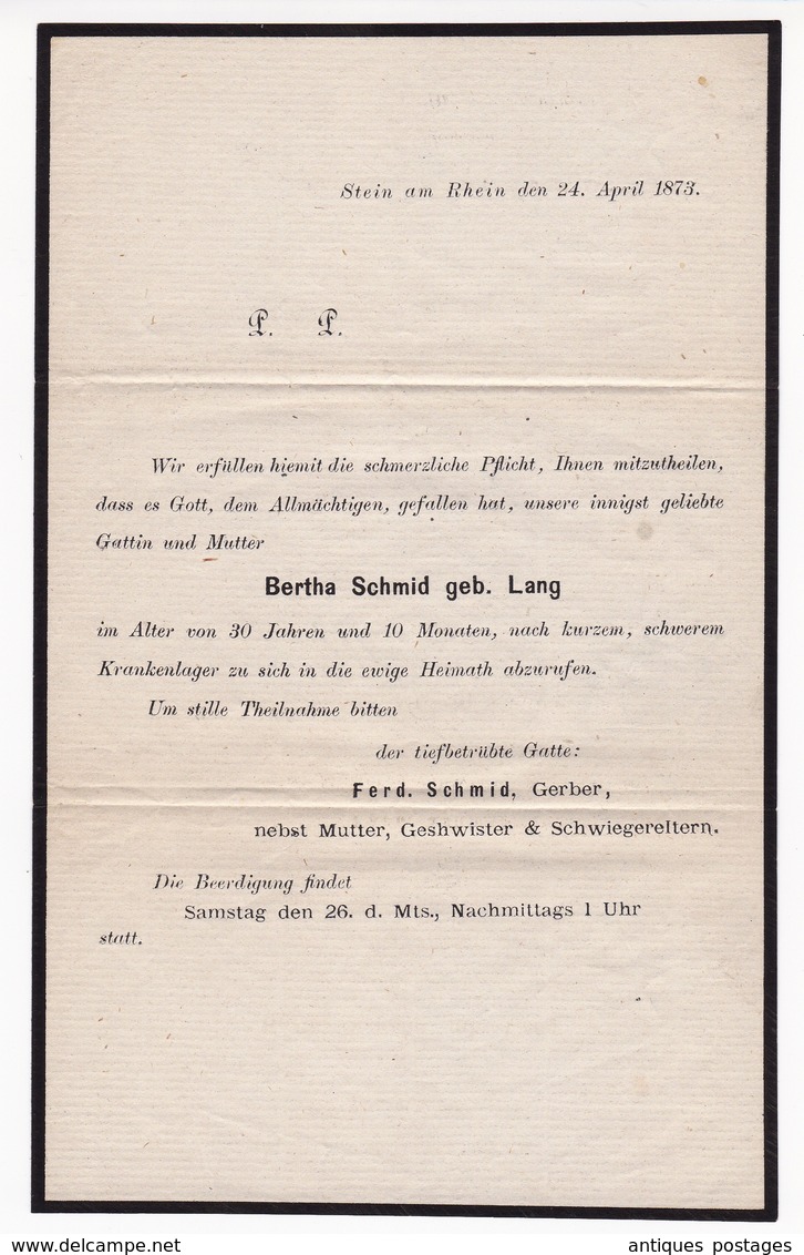 Lettre Stein am Rhein 1873 Suisse Helvetia Bertha Schmid Lang