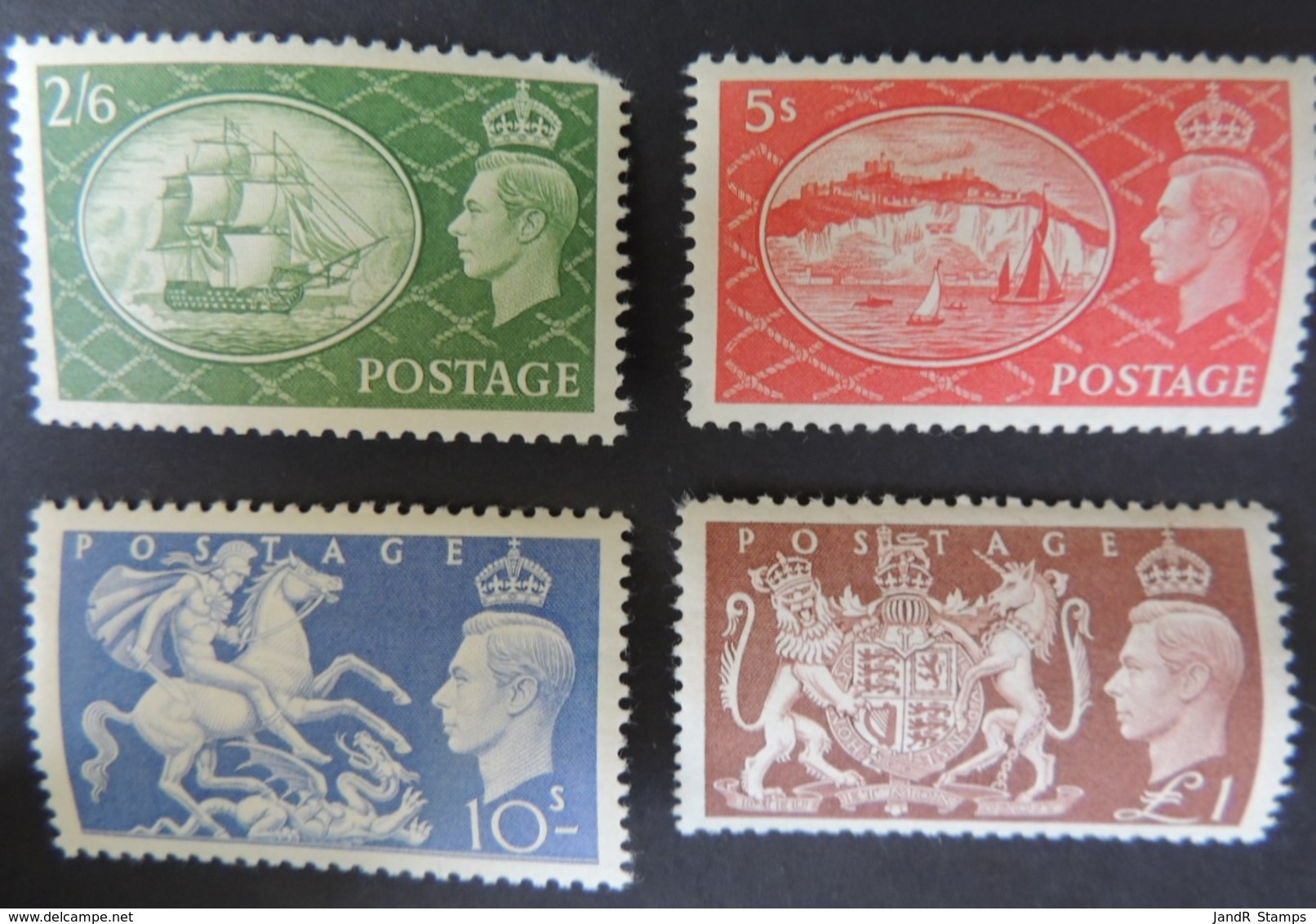 GREAT BRITAIN 1951 KGVI HIGH VALUE DEFINITIVES 4 VALUES MOUNTED MINT  GB SHIPS HORSES COAT OF ARMS CLIFFS DOVER DRAGONS - Unused Stamps