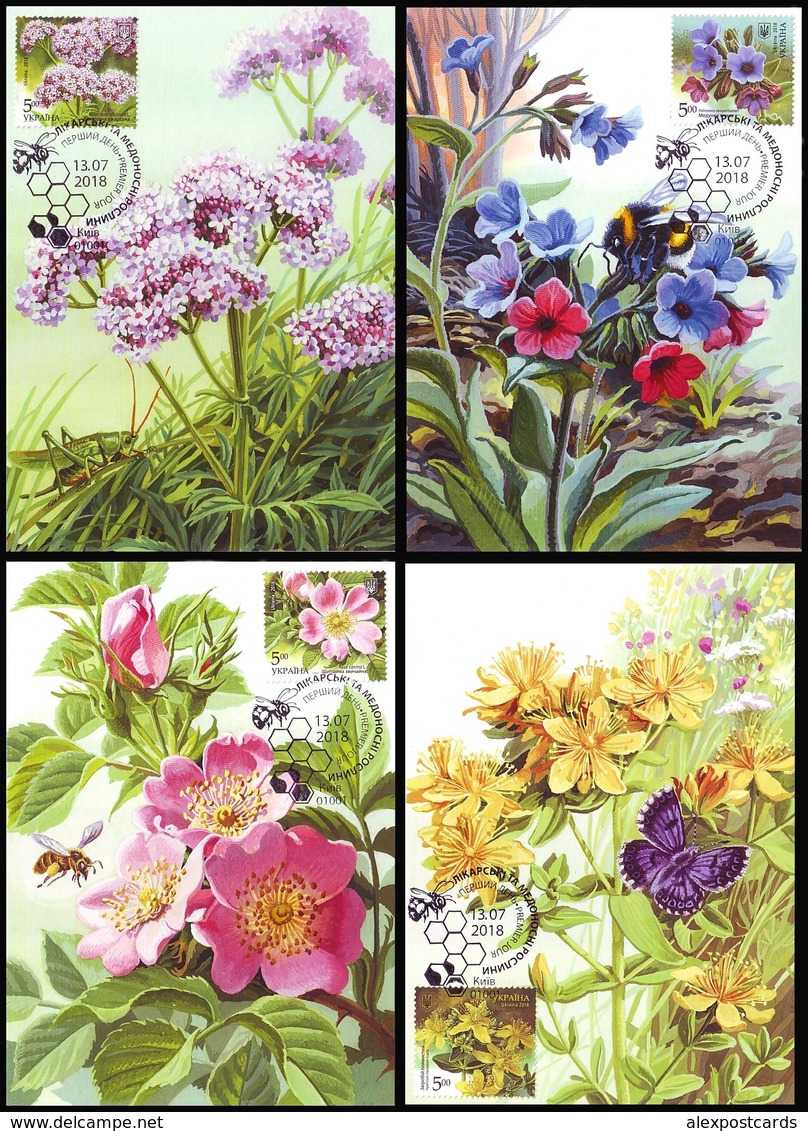 UKRAINE 2018. MEDICAL AND MELLIFEROUS PLANTS. Set Of 4 Stamps Mi-Nr. 1700-03. MAXICARDS - CARTES MAXIMUM - Ukraine