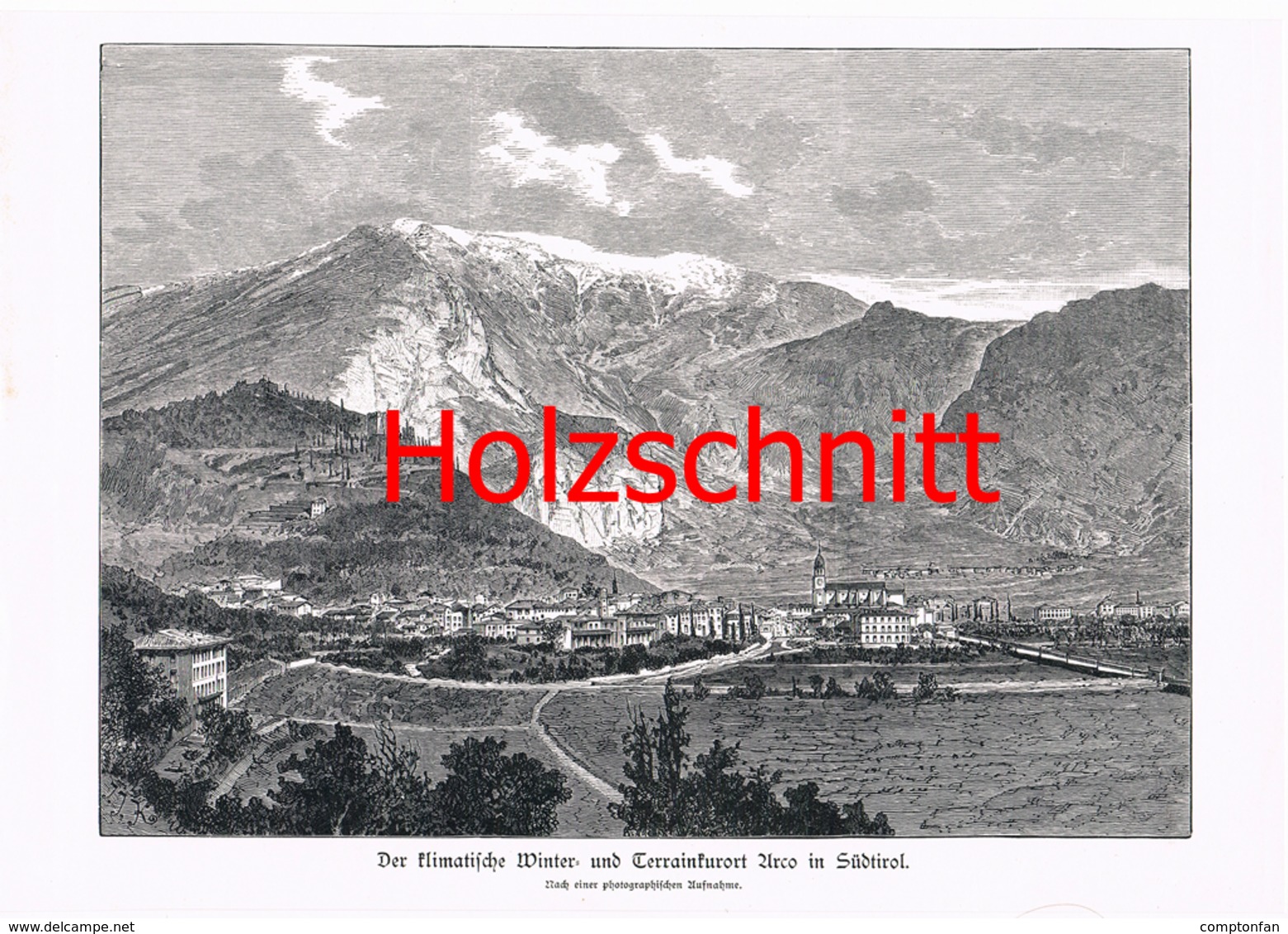 D101 002-4 Arco Südtirol Berge Gardena Gardasee Großbild Druck 1891!! - Sonstige & Ohne Zuordnung