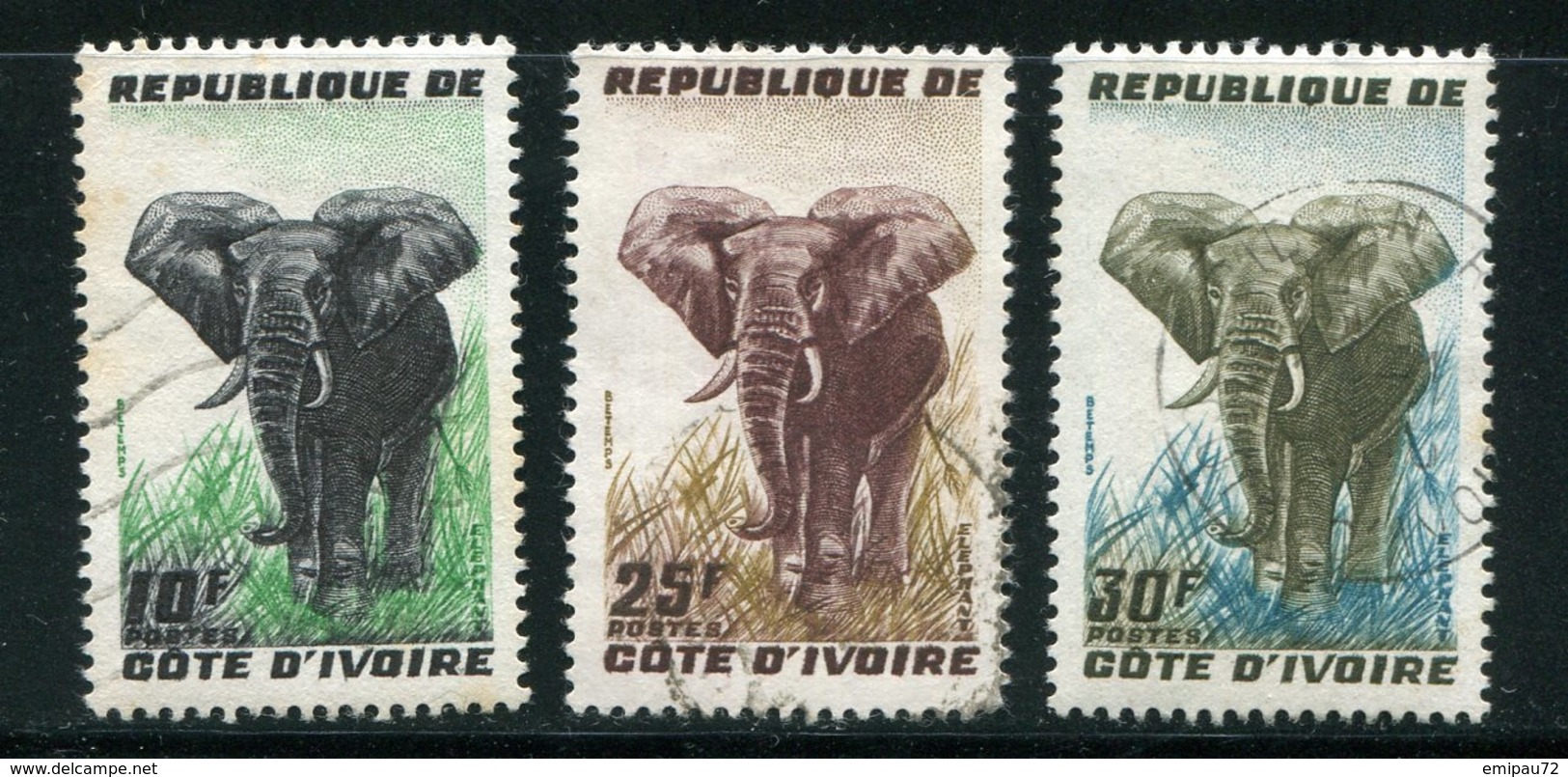 COTE D'IVOIRE- Y&T N°177 à 179- Oblitérés (éléphants) - Côte D'Ivoire (1960-...)