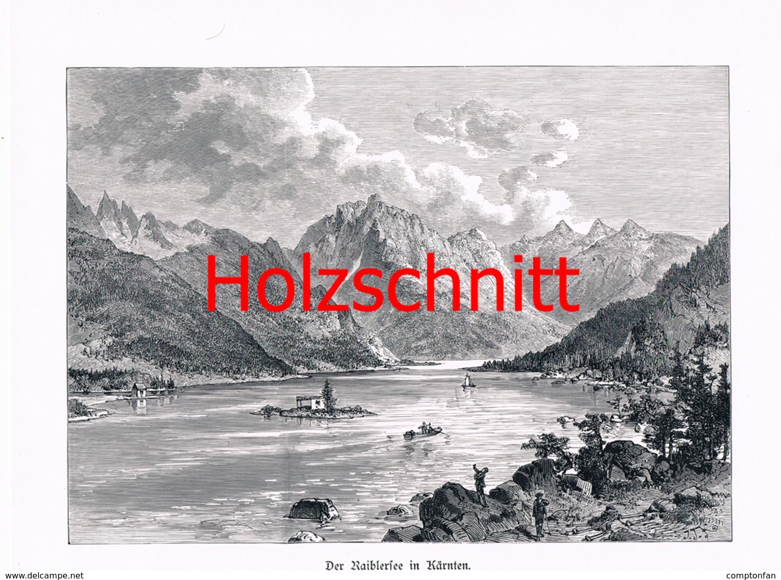 027 Slowenien Raiblersee Bergsee Berge Schiffe Großbild HS 1899!! - Historische Dokumente
