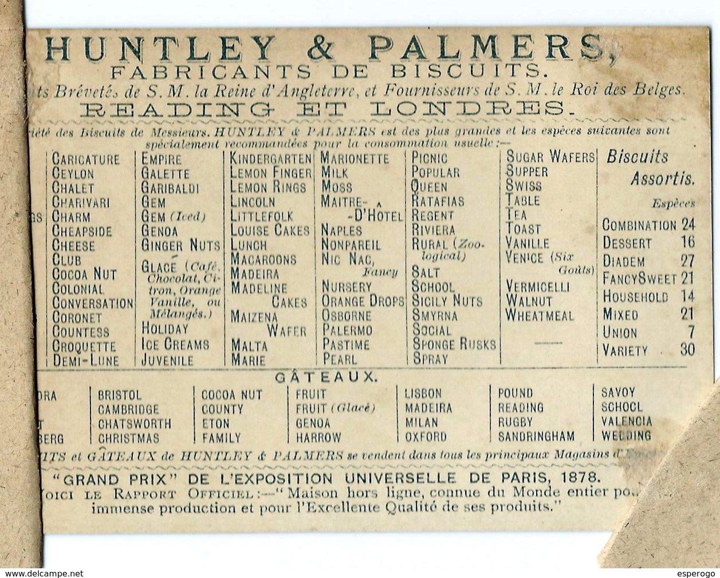 Lot 401 - 19 chromo's - Biscuits Huntley & Palmers - Reading - London -  anno 1890.​