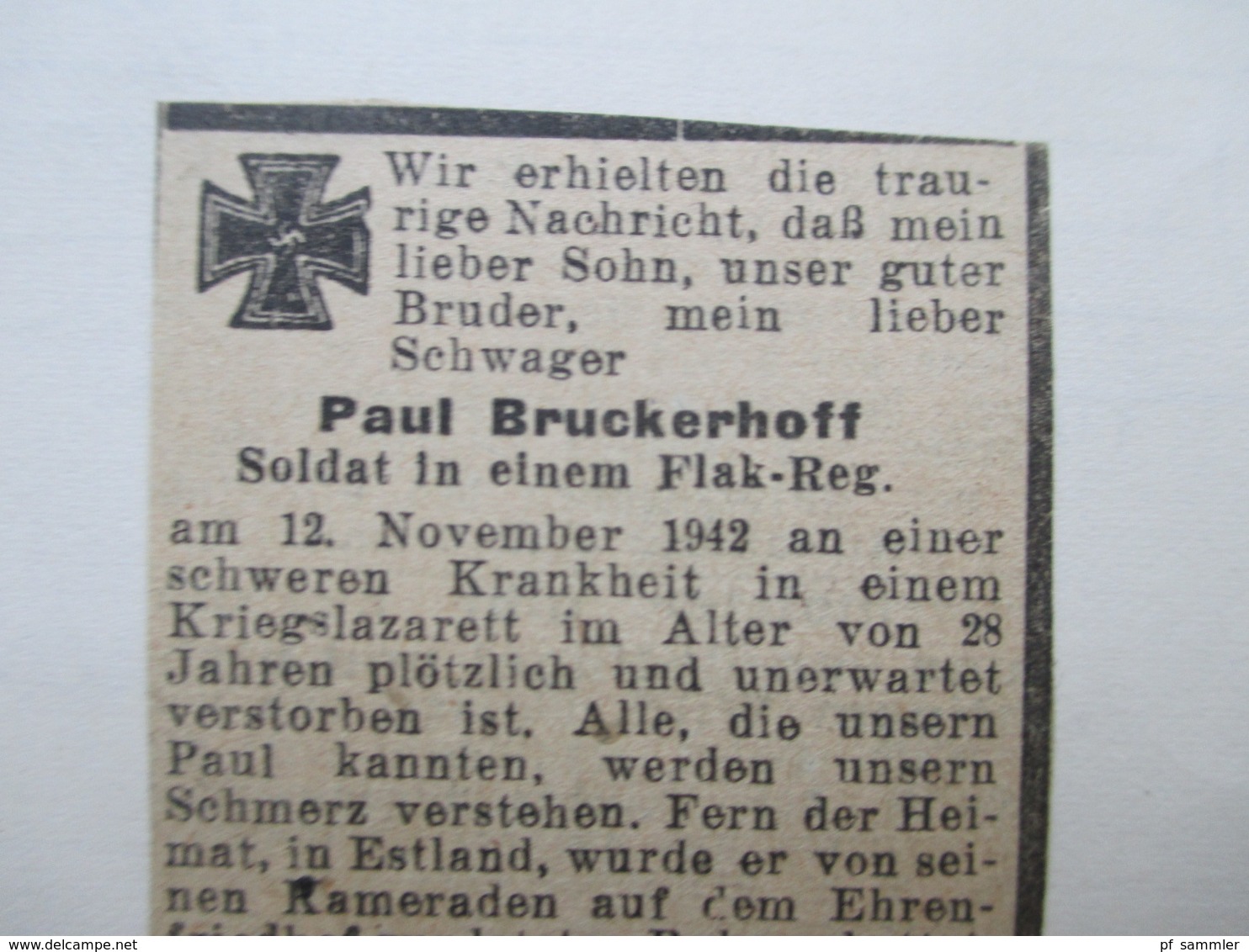 3. Reich Trauerbrief 1942 Mit Todesanzeige Wehrmacht Soldat Im Flak Regiment In Estland Gefallen / Begraben - Briefe U. Dokumente