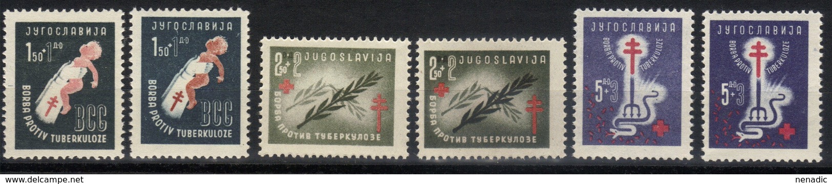 Yugoslavia,Anti TBC 1948.,same Set In Different Colours,MNH - Neufs