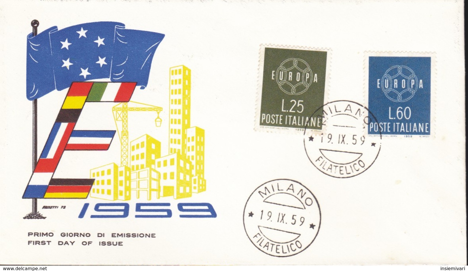 ITALIA BUSTA FDC EUROPA CEPT 1959 ROSSETTI - FDC