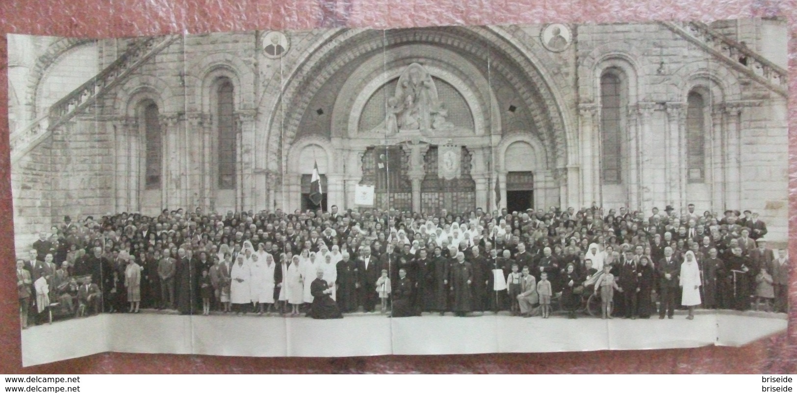 MAXI FOTOGRAFIA CM.58 X 24  BASILICA DEL ROSARIO LOURDES PELLEGRINI DIOCESI DI TRENTO COME DA STENDARDO ANNI '20 - Luoghi