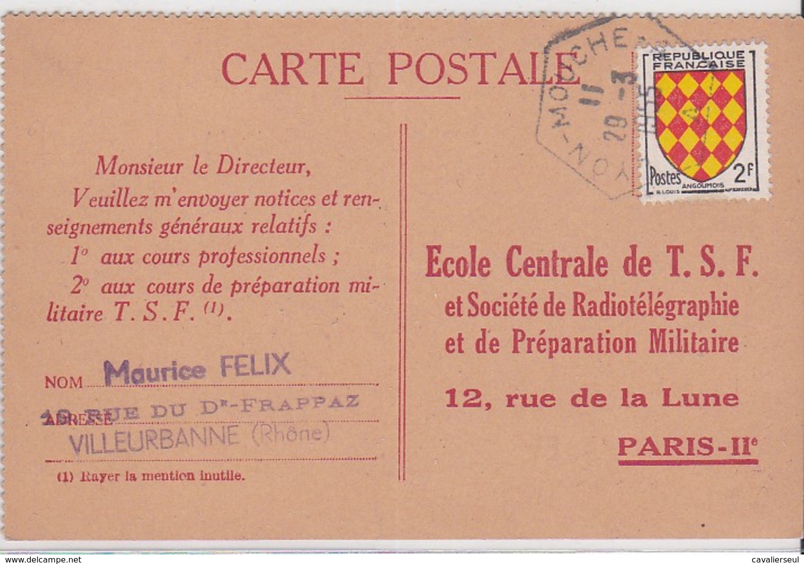 LSC - N°1003 OBL. BAU : LYON-MOUCHE / 29.3.1955 - 1921-1960: Période Moderne