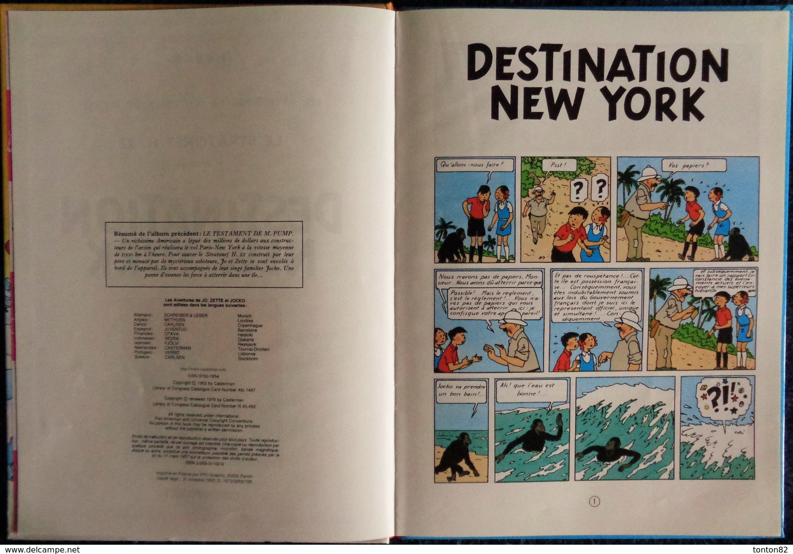 Hergé - " Destination New-York " - Les Aventures De Jo, Zette Et Jocko - Casterman . - Jo, Zette & Jocko