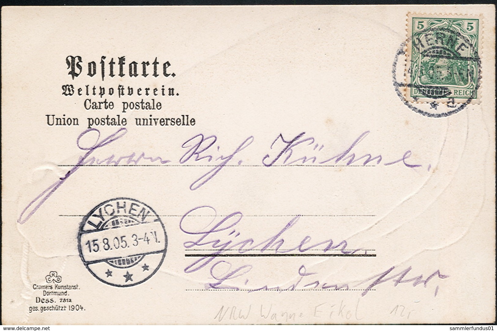 AK/CP Gruß Aus Herne Prägelitho  Schinken   Gel./circ.. 1912   Erhaltung /Cond.  2  Nr. 00753 - Herne