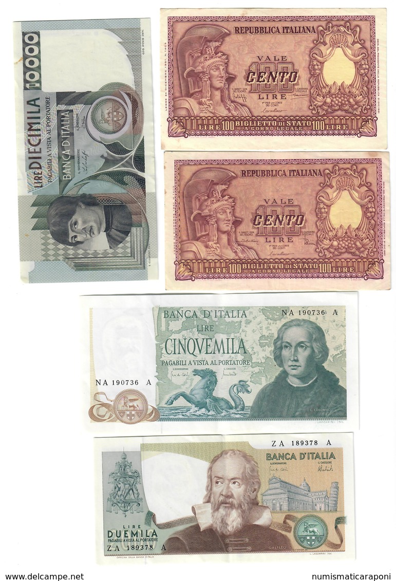 5000 Lire Colombo II° Tipo 3 Caravelle 20 05 1971 + 10000 1976 + 2000 1973 + 100 1951 Bolaffi + Di Cristina LOTTO 2447 - 5000 Lire