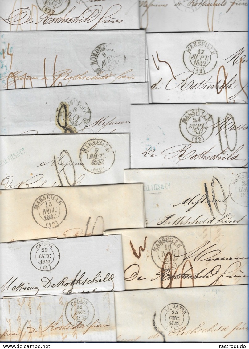 1842 Lot De 34 LAC - TOUTES LETTRES ÉCRITES À ROTHSCHILD. Ex Calais, Lyon, Tours, Le Havre, Bayonne, Marseille, Bordeaux - 1801-1848: Vorläufer XIX