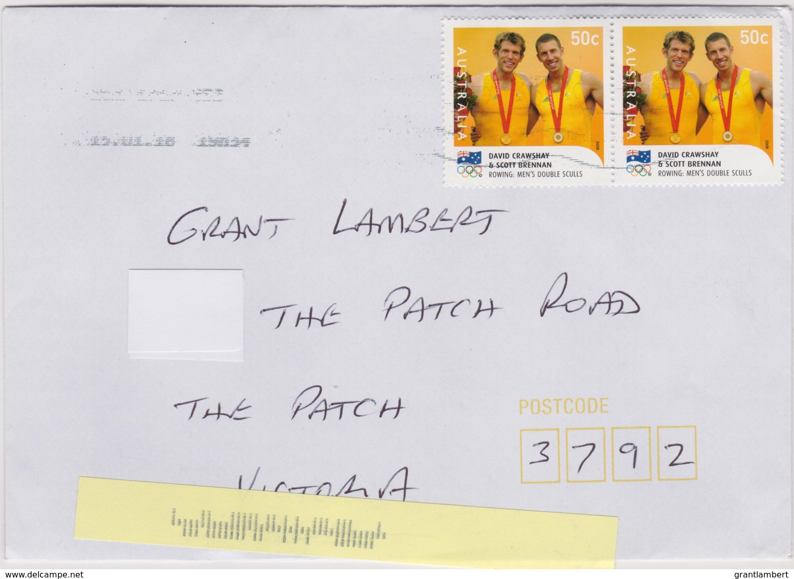 Australia 2018 Olympic Gold Medal 2008 Rowing Men's Sculls Pair On Domestic Letter - Covers & Documents