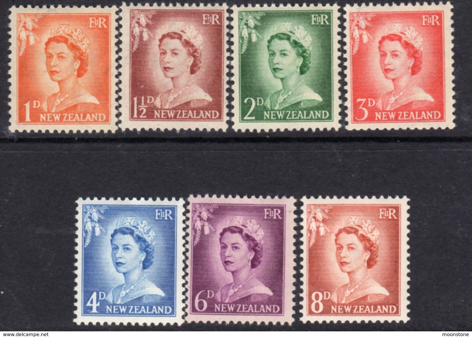 New Zealand 1955-9 Definitives Large Value Figures Set Of 7, Hinged Mint, SG 745/51 - Unused Stamps