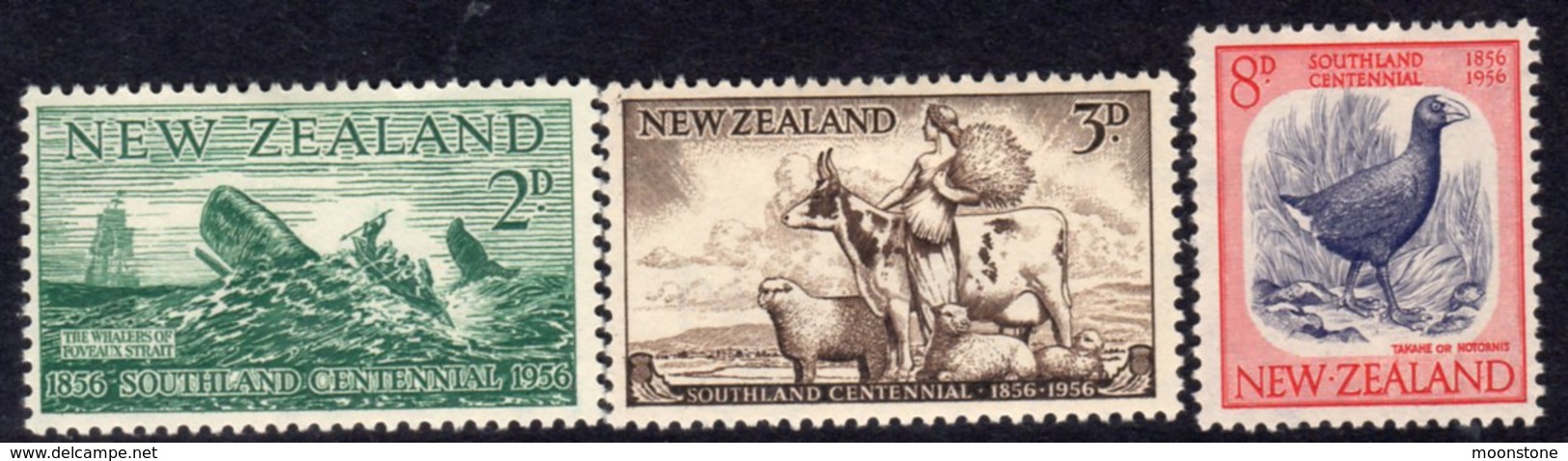 New Zealand 1956 Southland Centennial Set Of 3, Hinged Mint, SG 752/4 - Unused Stamps