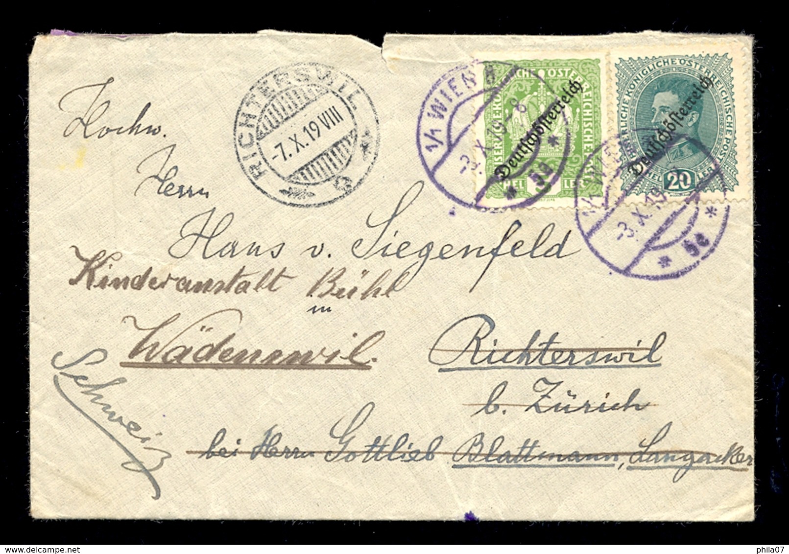 Austria - Letter With Content Sent From Wien To Richterswil And Readdressed To Waldennwil 09.10. 1919 / 3 Scans - Sonstige & Ohne Zuordnung