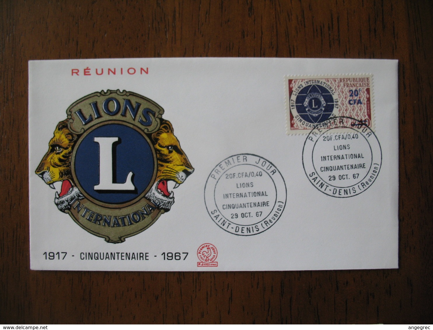 Réunion CFA  Enveloppe Cachet  FDC  1967  Lions International Cinquantenaire - Lettres & Documents