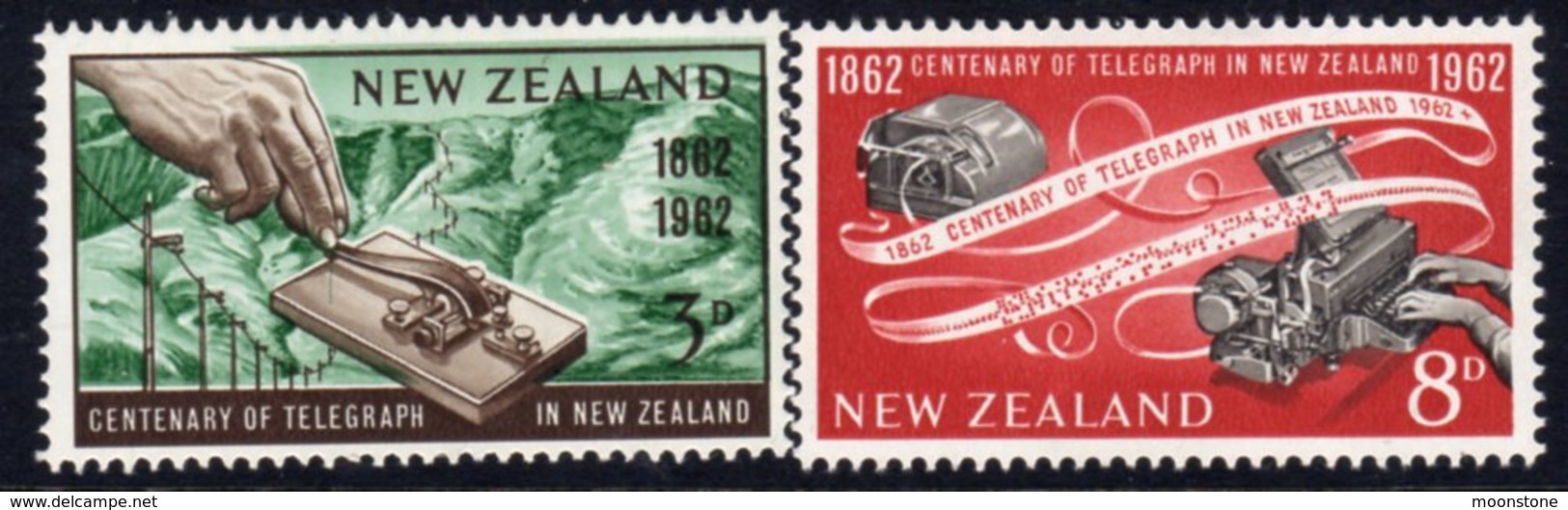 New Zealand 1962 Telegraph Centenary Set Of 2, Hinged Mint, SG 810/1 - Unused Stamps