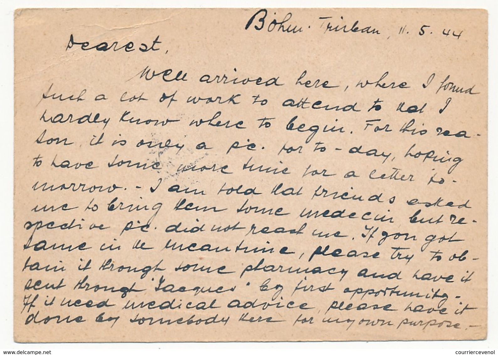 4 cartes (entiers postaux) depuis Böhmisch-Trübau, (1944) - Censures allemandes