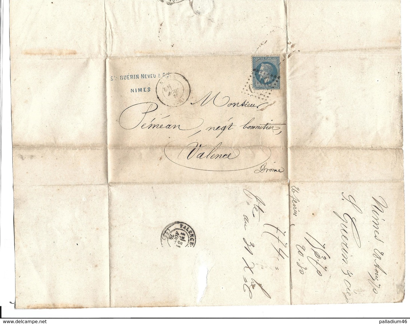 30 FRANCE RARE - Facture Lettre - Envoyée De NIMES Vers VALENCE Drôme Le 28.08.1870 - 1800 – 1899