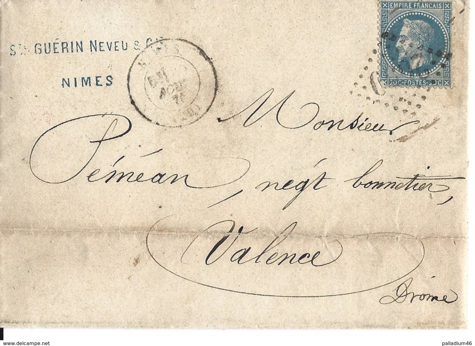 30 FRANCE RARE - Facture Lettre - Envoyée De NIMES Vers VALENCE Drôme Le 28.08.1870 - 1800 – 1899