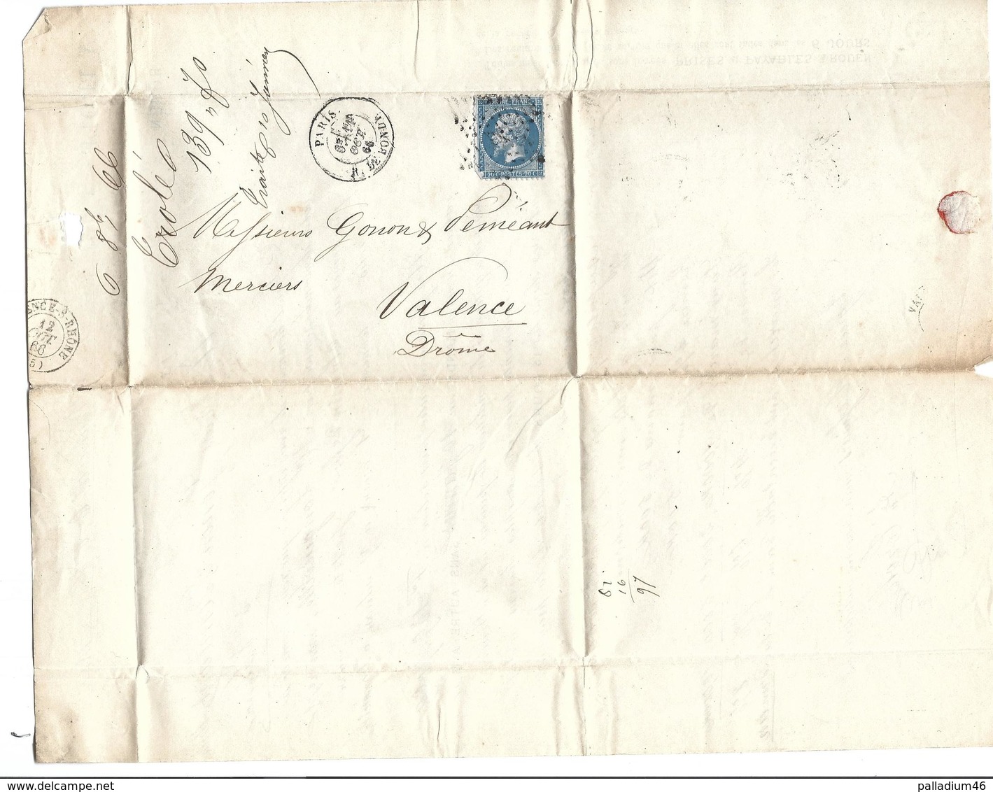 76 FRANCE RARE Facture Lettre - Envoyée De ROUEN Vers VALENCE Drôme Le 06.10.1866 - 1800 – 1899