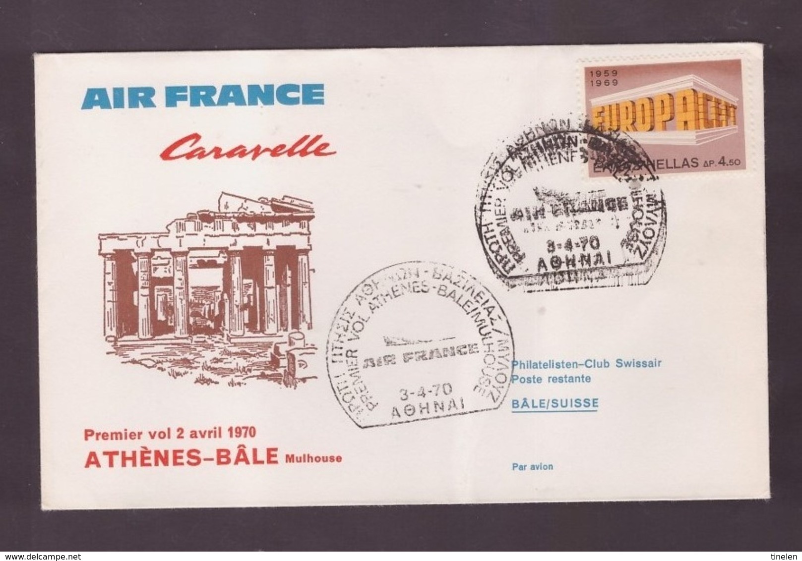 AIR FRANCE - 2 4 1970 FFC ATENE-BASILEA - Aerei