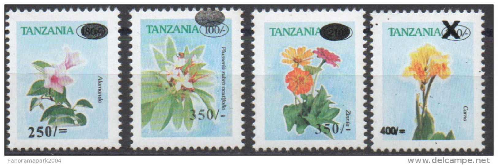 Tanzania 2002-2004 Flowers Fleurs Blumen Flore Flora Blüten Definitives Overprint Surcharge Set 4 Stamps MNH** - Tanzania (1964-...)