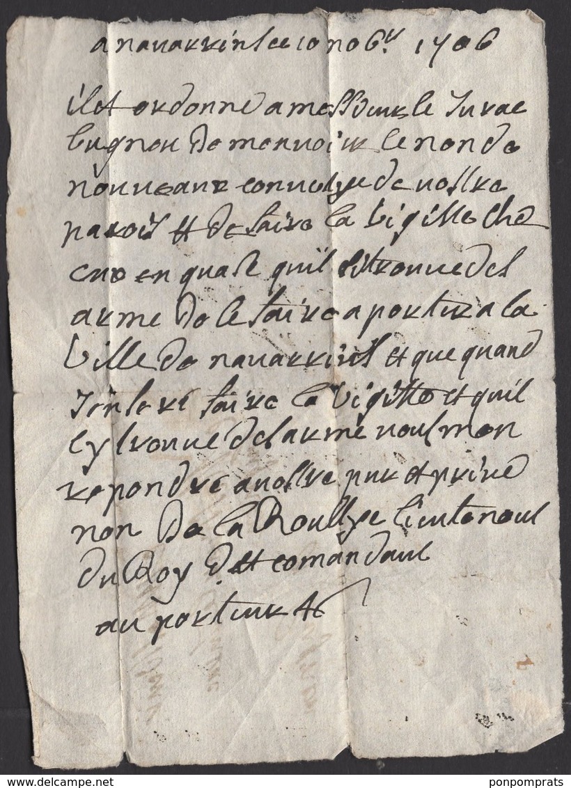 BASSES PYRENEES : Pli De 1706 En Port Du De NAVARREIX Sans Marque Postale Pour BAYONNE - ....-1700: Précurseurs