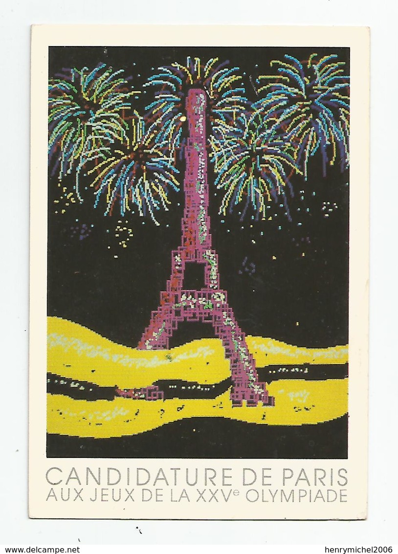 75 Paris Tour Eiffel Candidature Aux Jeux De La 25e Olympiade 1992 Feu D'artifice - Tour Eiffel