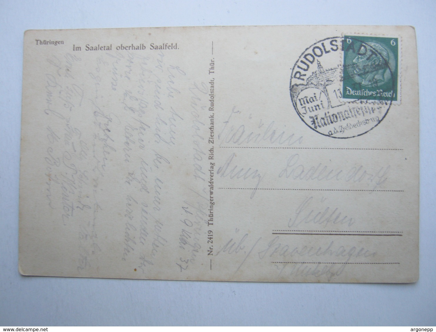 1937 , RUDOLSTADT - Nationalfestspiele , Klarer Stempel Auf Karte - Briefe U. Dokumente
